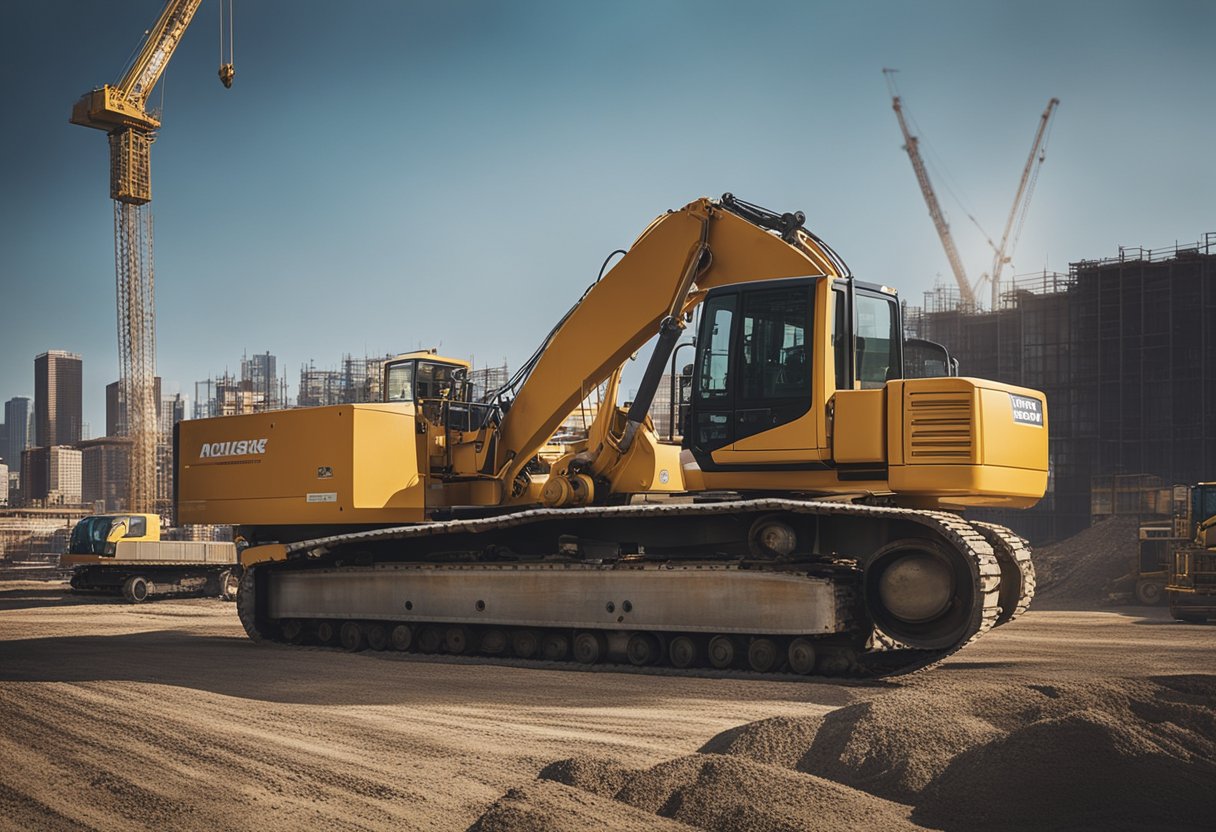 Heavy machinery moves across a construction site, lifting and moving materials with precision and power. Cranes, bulldozers, and excavators showcase the latest in construction technology